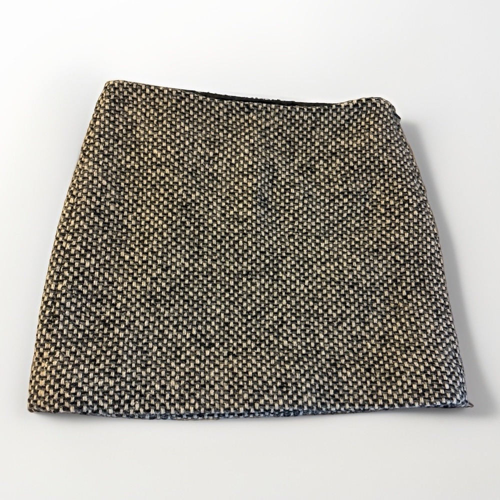 J Crew Tweed Wool Blend Pencil Mini Skirt Lined Sz 2 Black White Academia Preppy